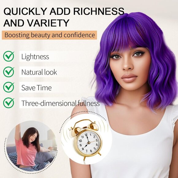Women's 415 Short Wavy Hair Pastel Bob Shoulder Length Synthetic Hair Wigs - Picture 3 of 6